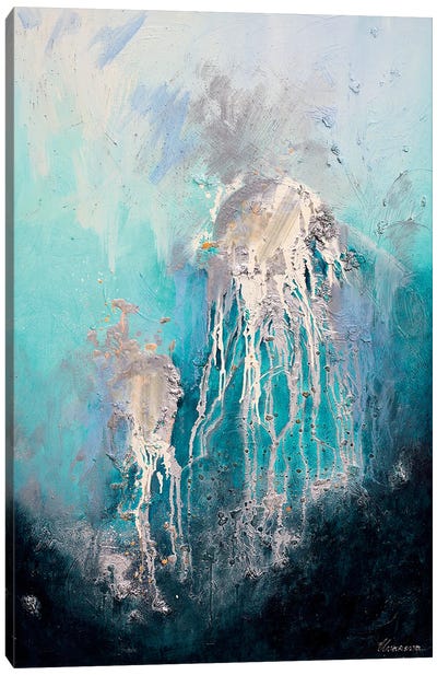 From The Deep V Canvas Art Print - Teal Abstract Art
