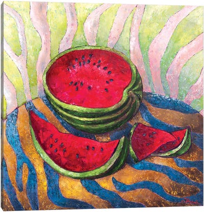 Striped Still Life Canvas Art Print - Melon Art