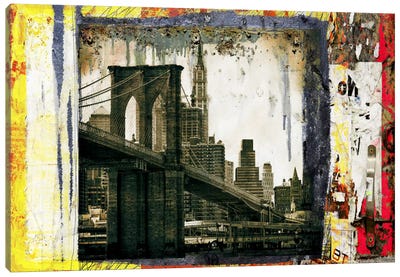 Pont Brooklyn Pancarte (Brooklyn Bridge) Canvas Art Print - Famous Bridges