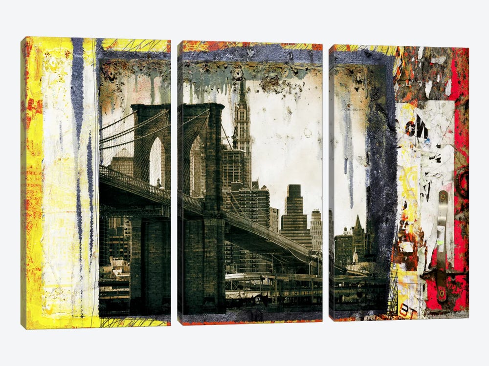 Pont Brooklyn Pancarte (Brooklyn Bridge) by Luz Graphics 3-piece Canvas Artwork