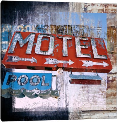 Motel Pool Canvas Art Print - Road Trip