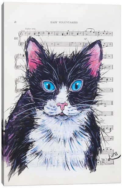 Meow Canvas Art Print - Tuxedo Cat Art