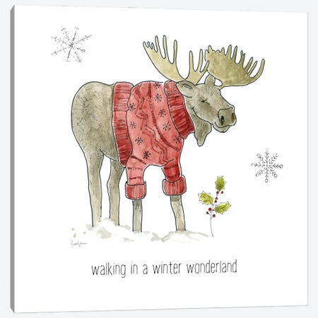 Simple Winter Pleasures Moose Canvas Print #LVF8} by Livi Finn Art Print