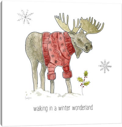 Simple Winter Pleasures Moose Canvas Art Print