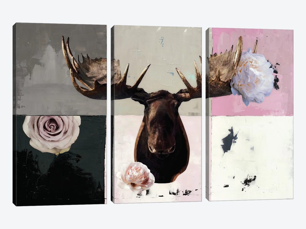 Pink Moose by Laura Van Horne 3-piece Canvas Print