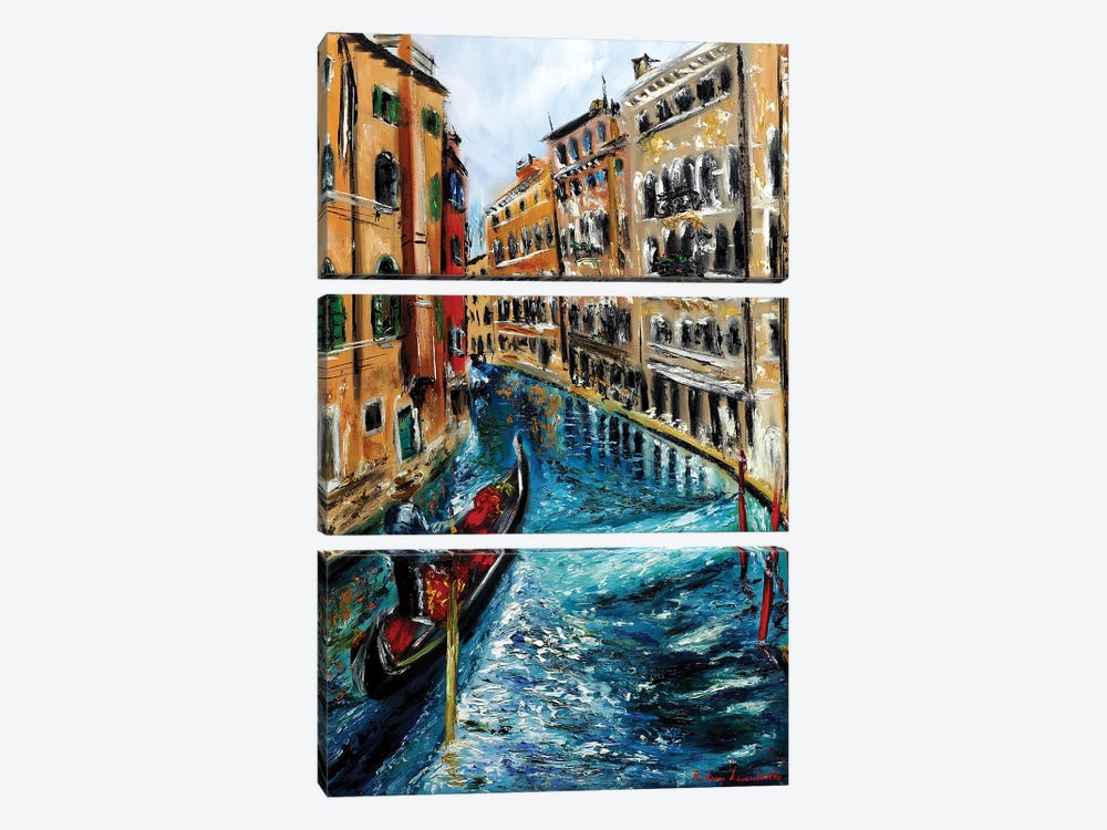 Gondola In Venice by Ruslana Levandovska 3-piece Canvas Art Print