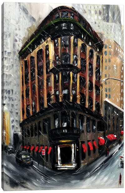 Snow At New York City, Wall Street Canvas Art Print - Ruslana Levandovska
