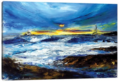 Sunset Over An Ocean Canvas Art Print - Sunrise & Sunset Art