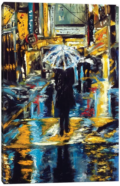 Under The Umbrella Canvas Art Print - Rain Inspired