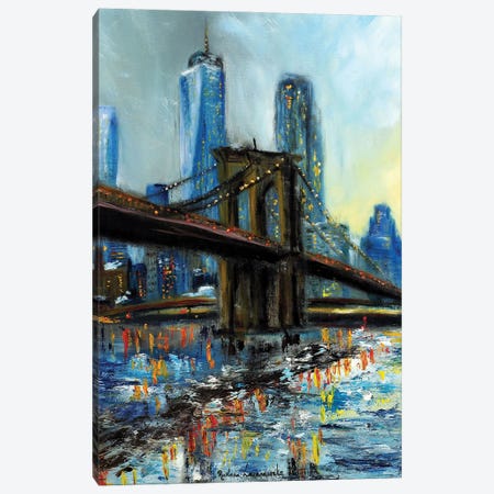 Brooklyn Bridge, View Of Manhattan Canvas Print #LVV3} by Ruslana Levandovska Canvas Artwork