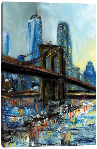 Brooklyn Bridge, View Of Manhattan Canvas Art Print - Brooklyn Bridge