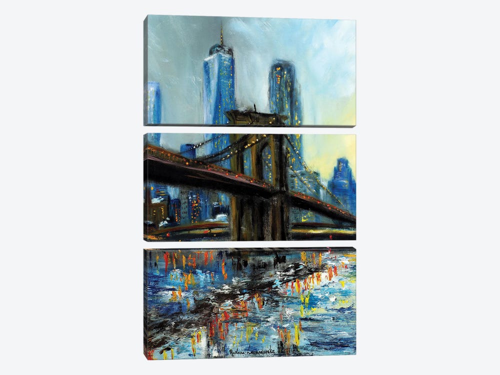 Brooklyn Bridge, View Of Manhattan by Ruslana Levandovska 3-piece Canvas Wall Art