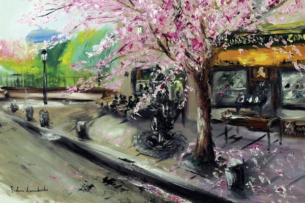 Canvas Print: Cherry Blossoms By Shakespeare And Company, Paris by Ruslana Levandovska