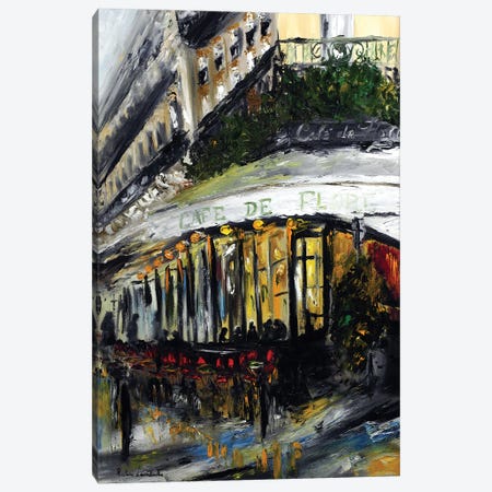 Cafe De Flore, Evening Paris Canvas Print #LVV4} by Ruslana Levandovska Canvas Print