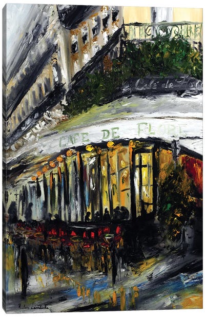 Cafe De Flore, Evening Paris Canvas Art Print - Cafe Art
