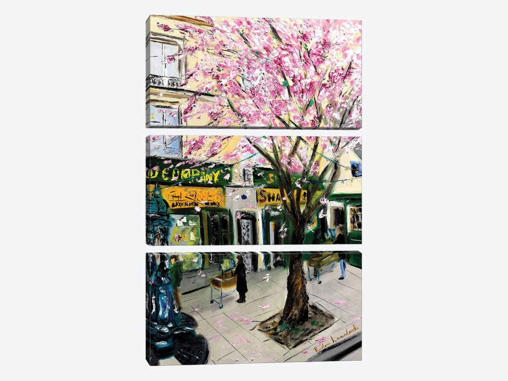 Cherry Blossoms At Shakespeare And Co, Paris by Ruslana Levandovska 3-piece Canvas Art Print