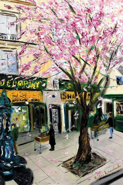 Contemporary Streetscapes: Cherry Blossoms At Shakespeare And Co, Paris by Ruslana Levandovska