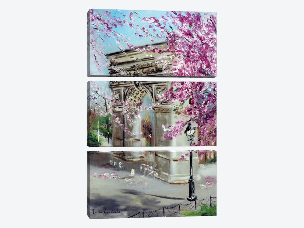 Cherry Blossoms At Washington Square Park by Ruslana Levandovska 3-piece Canvas Wall Art