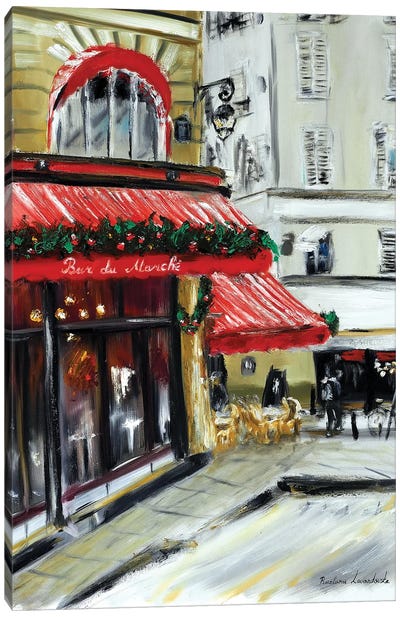 Christmas At Bar Marche, Paris Canvas Art Print - Ruslana Levandovska