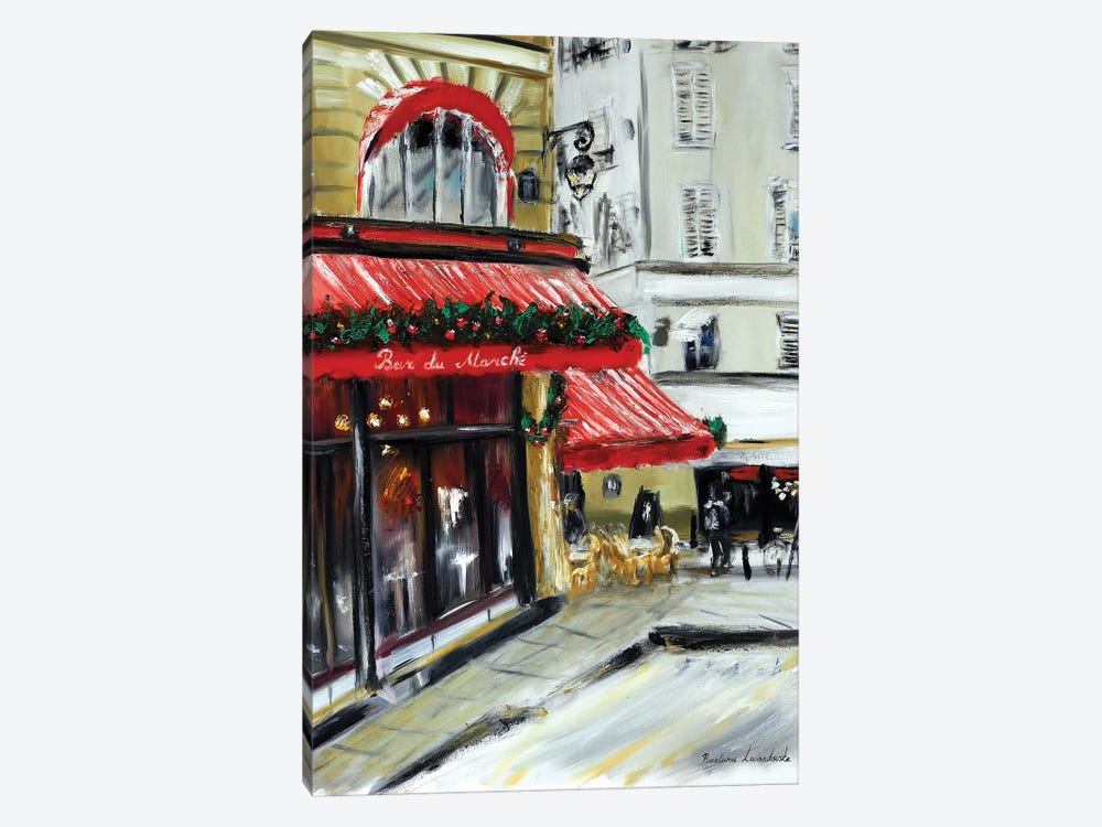 Christmas At Bar Marche, Paris by Ruslana Levandovska 1-piece Art Print