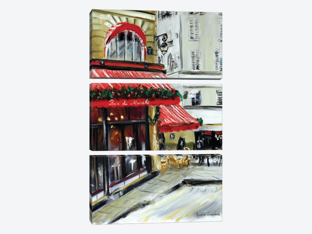 Christmas At Bar Marche, Paris by Ruslana Levandovska 3-piece Canvas Art Print