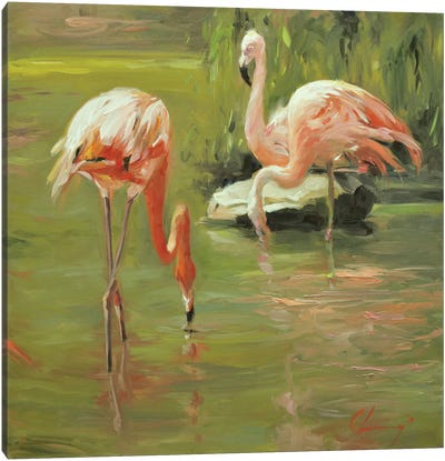 Flamingo II Canvas Art Print - Martini Olive