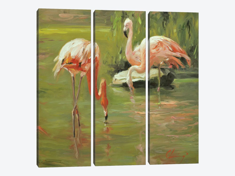 Flamingo II by Chuck Larivey 3-piece Canvas Wall Art