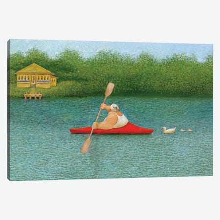 Red Kayak Canvas Print #LWE101} by Lowell Herrero Art Print