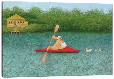 Red Kayak Canvas Art Print - Lowell Herrero