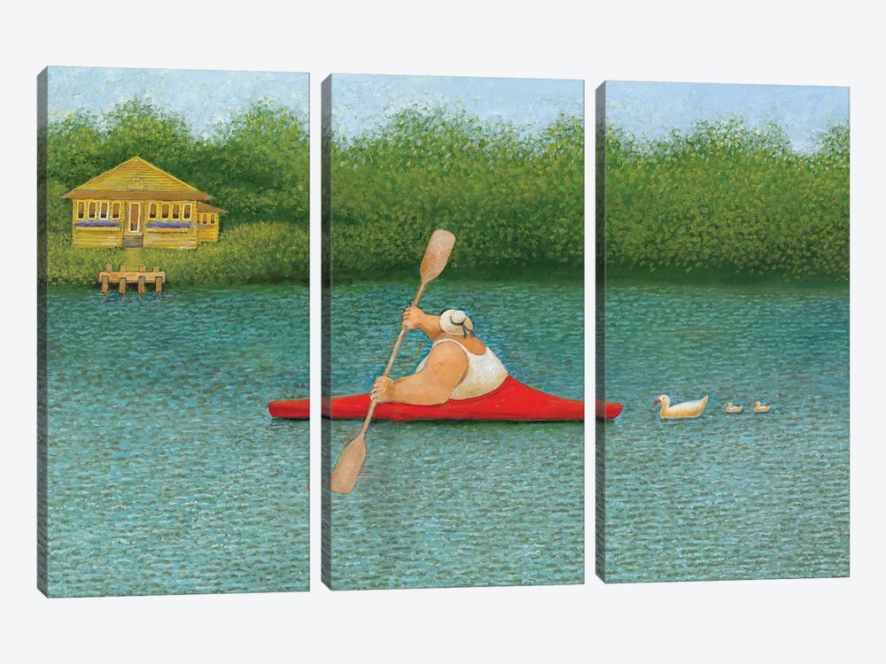 Red Kayak by Lowell Herrero 3-piece Canvas Wall Art