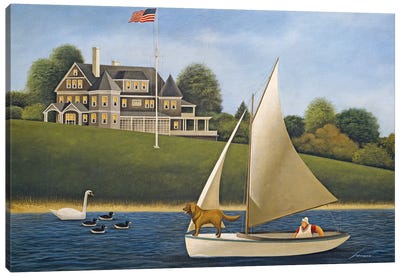Sailing With Dog Canvas Art Print - Lowell Herrero