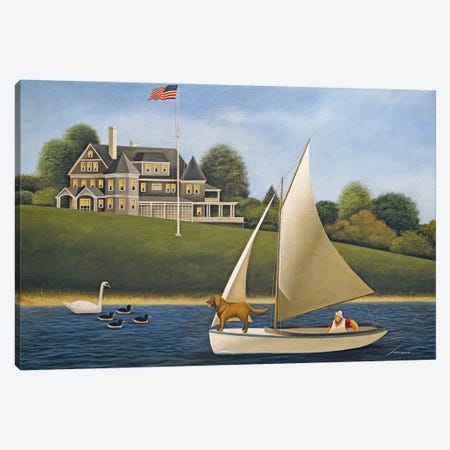 Sailing With Dog Canvas Print #LWE111} by Lowell Herrero Canvas Wall Art