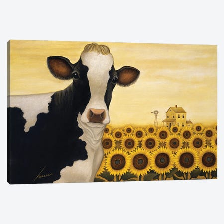 Dairy Cow Field Of Sunflowers Cloudy By Lowell Herrero Note Greeting Card NEW 