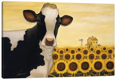 Sunflower Cow Canvas Art Print - Lowell Herrero