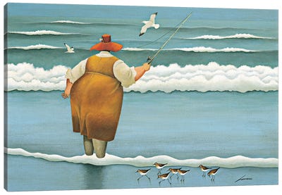 Surfside Fishing Canvas Art Print - Gull & Seagull Art