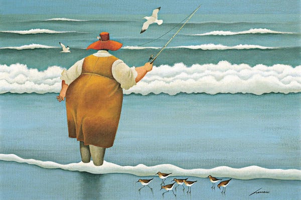 Large Coastal Art - Canvas Prints: Surfside Fishing by Lowell Herrero
