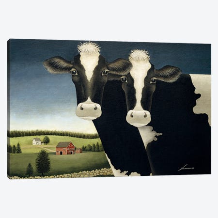 Two Cows Canvas Print #LWE140} by Lowell Herrero Canvas Art Print