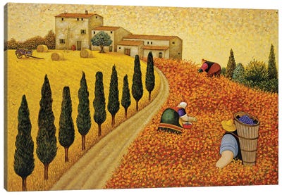 Village Landscape Canvas Art Print - Cypress Tree Art