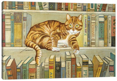 Wendell T. Book Canvas Art Print - Orange Cat Art