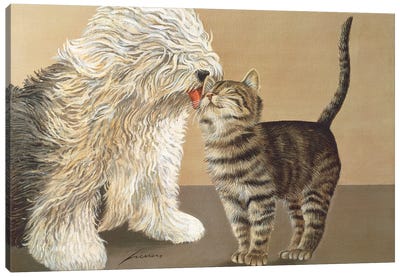 Winston And Churchill Canvas Art Print - Old English Sheepdog Art