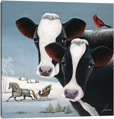 Winter Watch Canvas Art Print - Christmas Cow Art