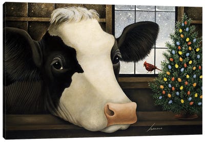 A Tree For Holly Canvas Art Print - Christmas Cow Art