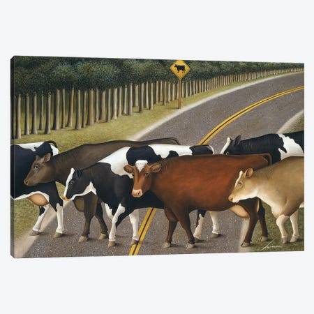Cow Crossing Canvas Print #LWE23} by Lowell Herrero Canvas Art Print
