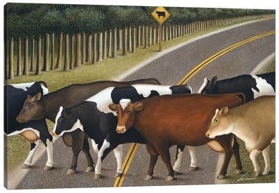 Cow Crossing Canvas Art Print - Lowell Herrero