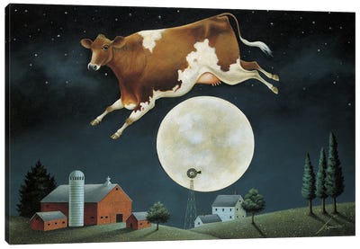 Cow Jumps Over The Moon Canvas Art Print - Lowell Herrero