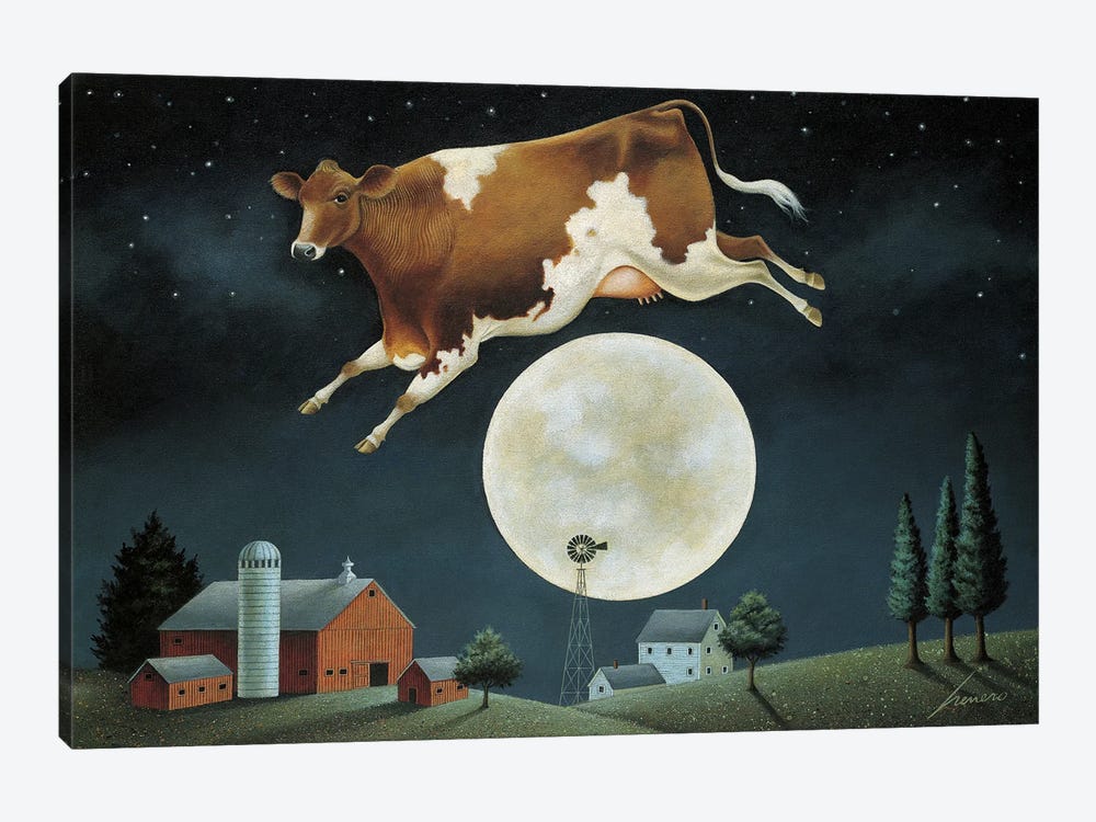 Cow Jumps Over The Moon by Lowell Herrero 1-piece Canvas Wall Art