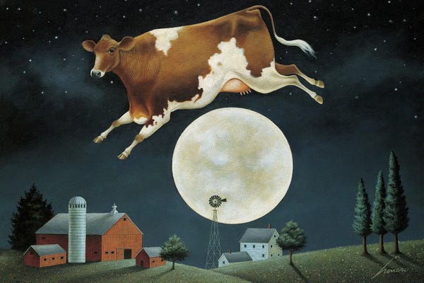 Kids Astronomy & Space Art: Cow Jumps Over The Moon by Lowell Herrero