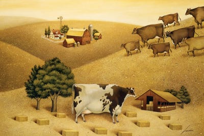 Cow On A Summer Hill by Lowell Herrero art print