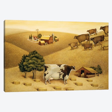 Cow On A Summer Hill Canvas Print #LWE25} by Lowell Herrero Canvas Wall Art