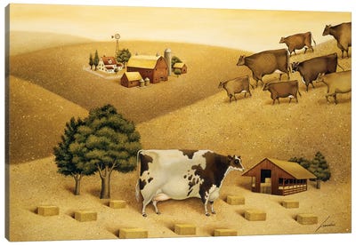 Cow On A Summer Hill Canvas Art Print - Lowell Herrero